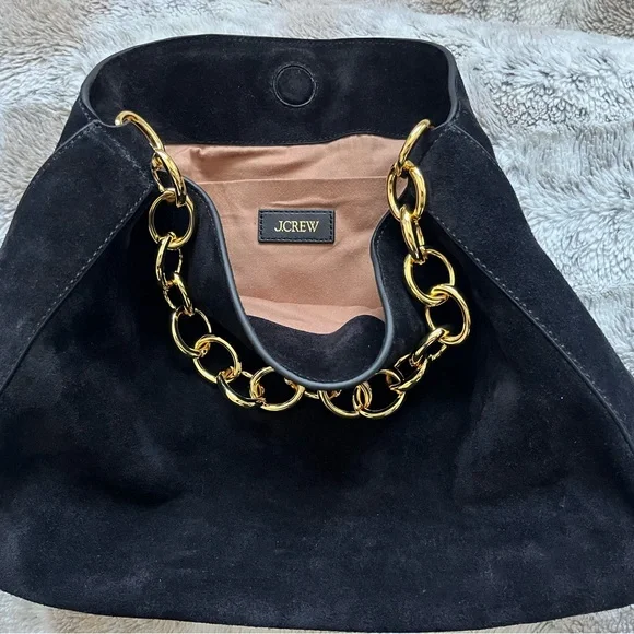 J. Crew Suede Berkeley Bag in black with Gold Chain